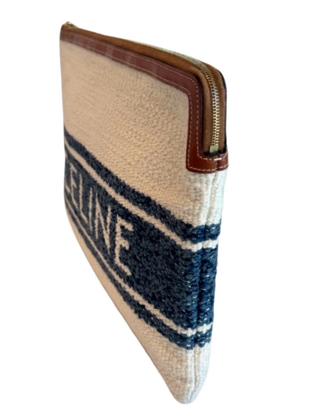 ISO Celine Cream and Navy Logo Clutch - Picture 3 of 3
